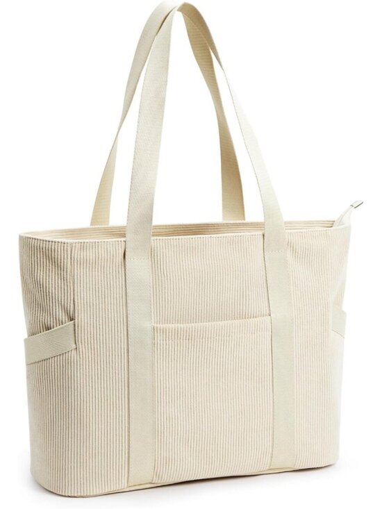 Handbags - Women L-beige Large Tote Bag Zipper Compartments Travel Work Gym Bag